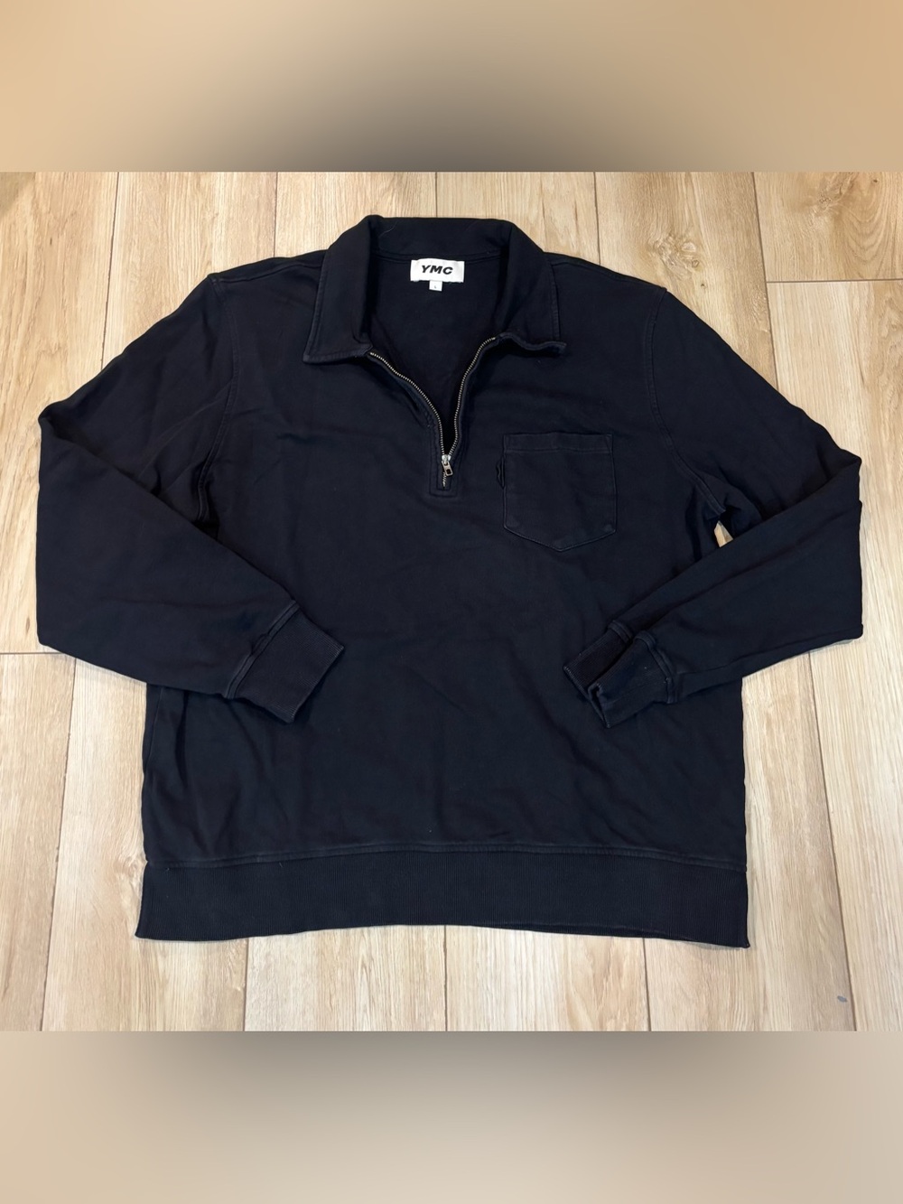 YMC • Sugden 1/4 Zip sweatshirt Shirt black cotton soft relaxed